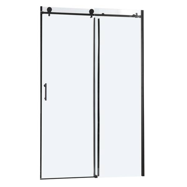 ANGELES HOME 48 in. W x 76 in. H Bypass Single Sliding Semi-Frameless Shower Door Enclosure Tub Door with Clear Glass in Matte Black