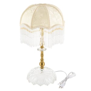 17.71 in. Beige and Gold Vintage Task and Reading Table Lamp for Bedroom Living Room with Fabric Shade No Bulbs Included