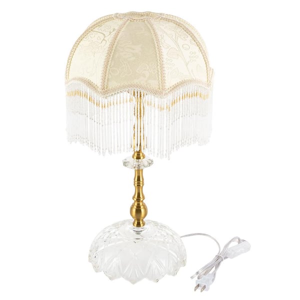 OUKANING 17.71 in. Beige and Gold Vintage Task and Reading Table Lamp for Bedroom Living Room with Fabric Shade No Bulbs Included