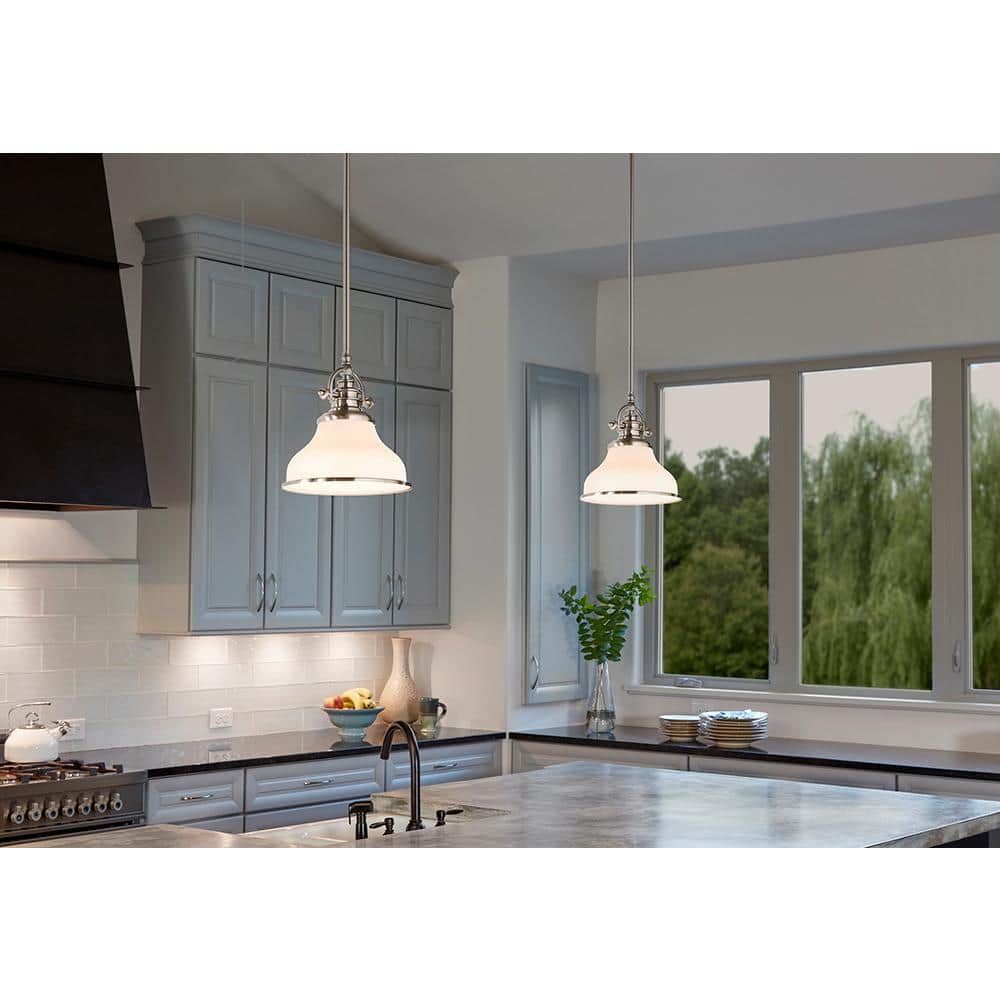 Brushed Nickel Mini Pendant Light with Opal Glass Shade