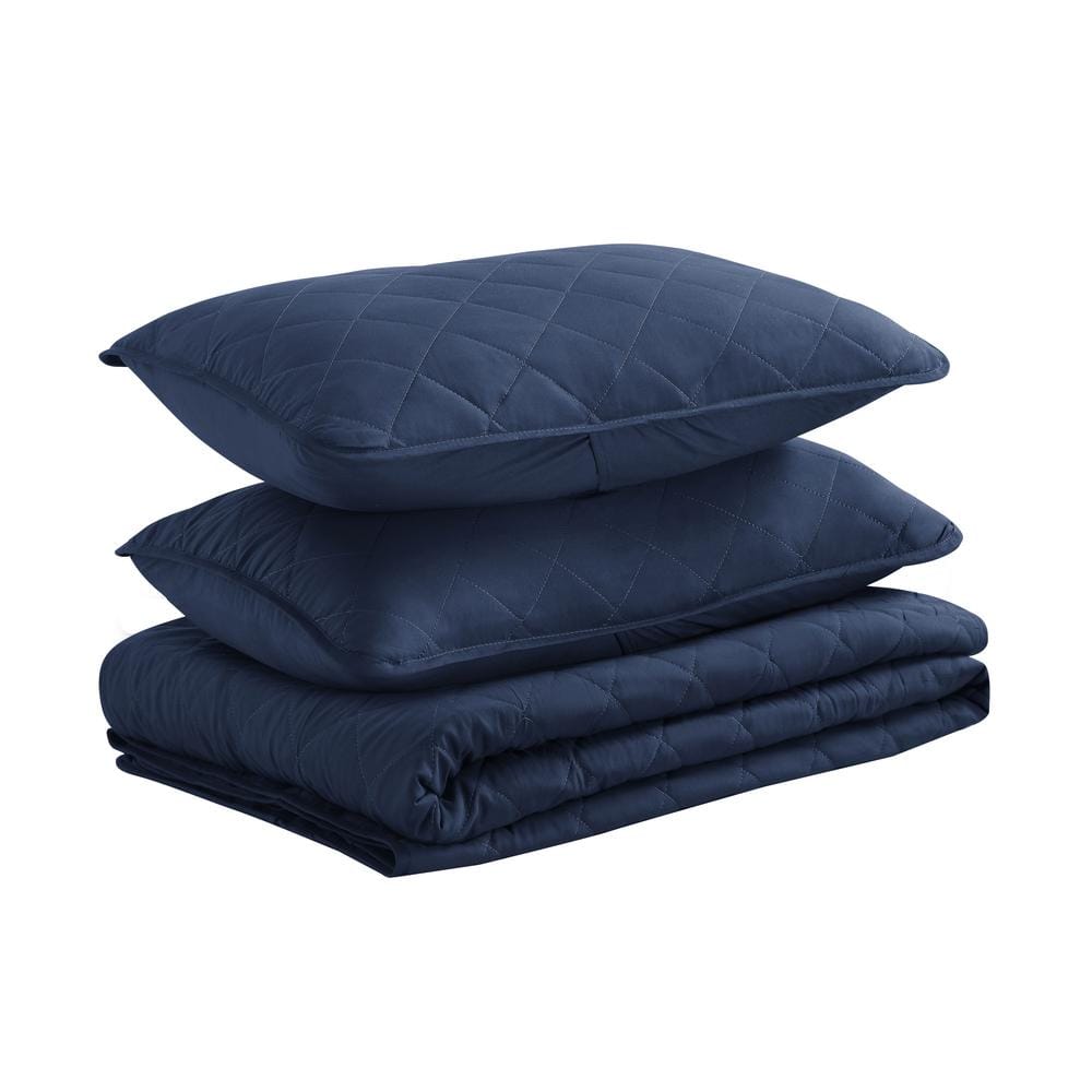 Navy King Reversible Microfiber Diamond Quilt Set
