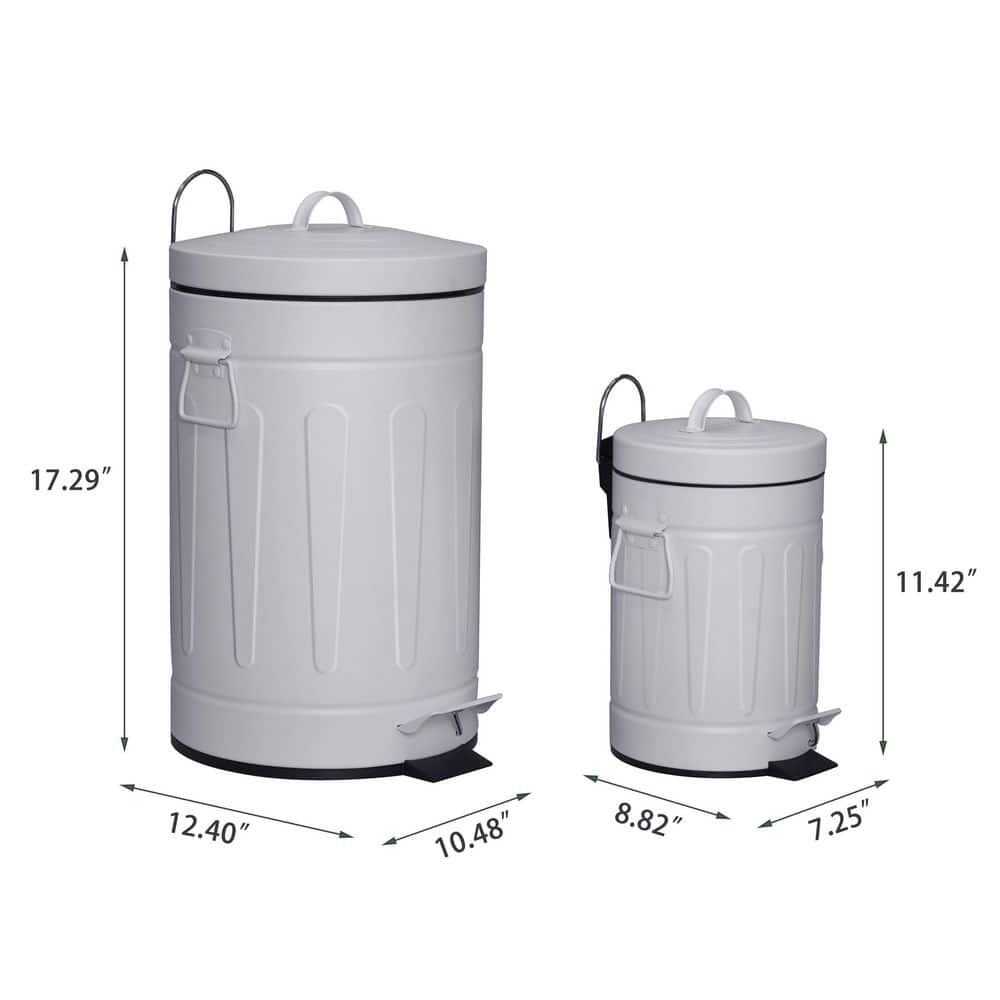 White and Black Fingerprint Resistant Metal Step-On Trash Can Set
