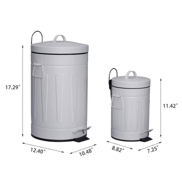 3.2 Gal./12-Liter and 0.8 Gal./ 3-Liter Old Time New York Style Round White Metal Step-on Trash Can Set MGCS-AP1801 - The Home Depot