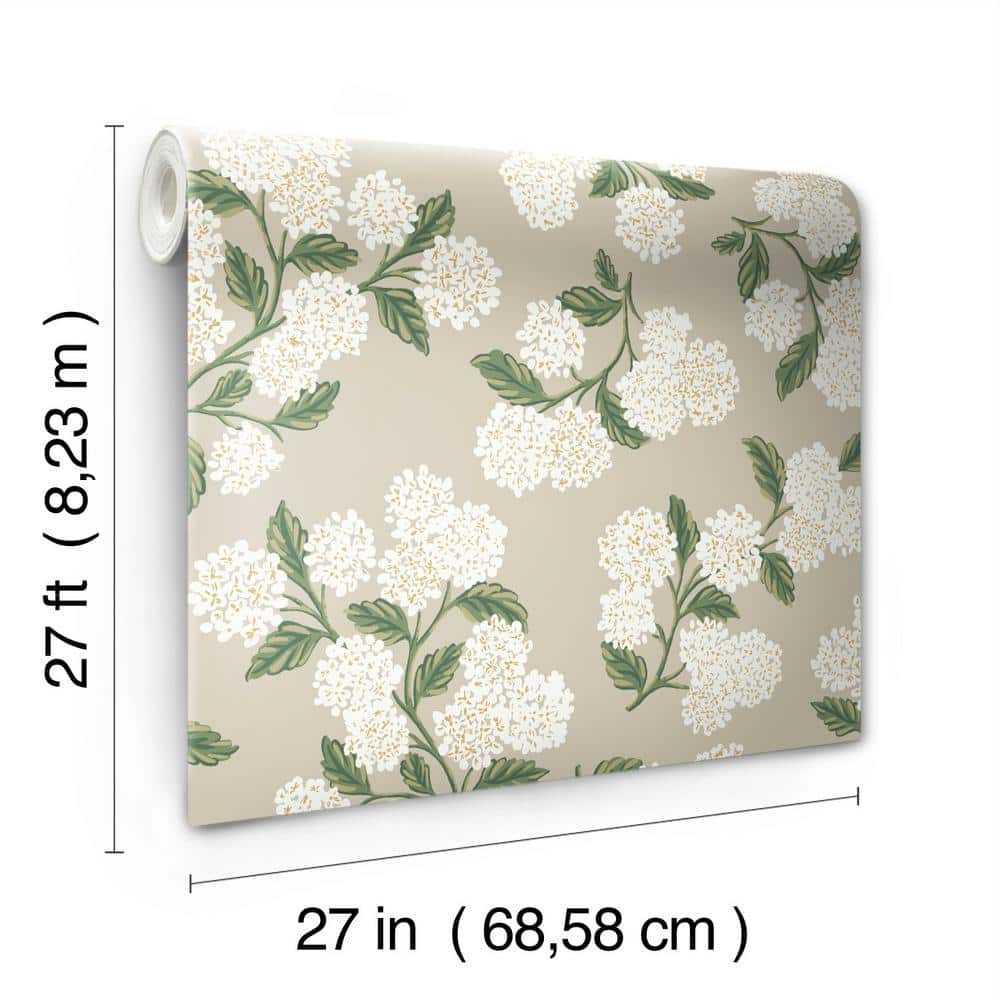 Hydrangea Whimsical 27' x 27" Nonwoven Wallpaper in White