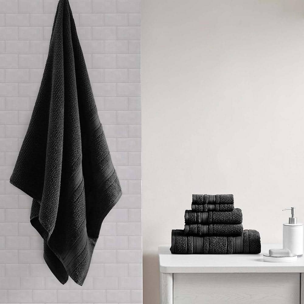 6-Piece Bath Towel Set in Black, Quickly Dry, Highly Absorbent, Soft Towels