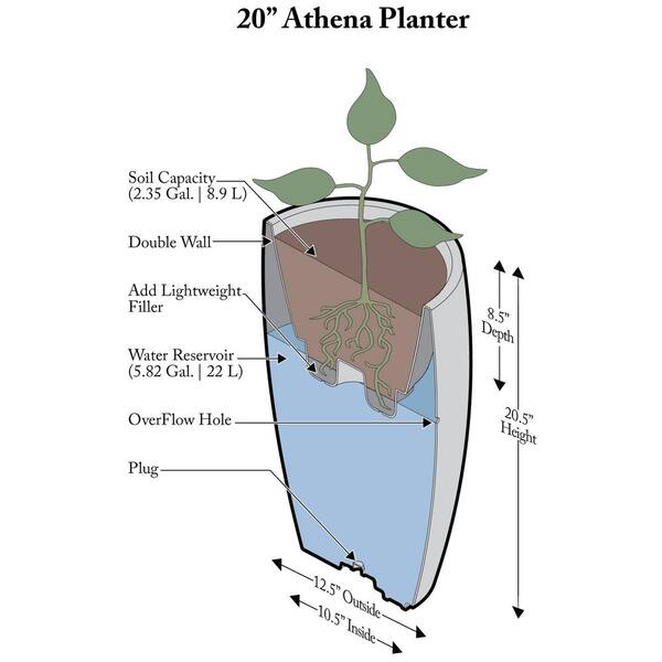 Algreen Athena Planter, 20-Inch Height by 12.6-In., Self-Watering Planter, Charcoalstone Algreen Athena Planter, 20-Inch Height by 12.6-In., Self-Watering Planter, Charcoalstone