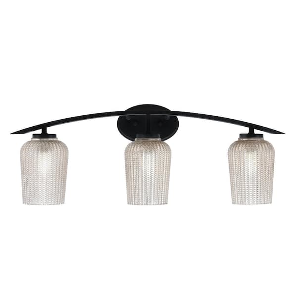 Unbranded Siena 29 in. 3-Light Vanity Light Matte Black with Silver Textured Glass Shades