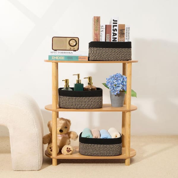 3-Piece 11.5 in. W x 7.5 in. D x 4.7 in. H Brown Woven Rope Small Storage Baskets for Countertop Organizing