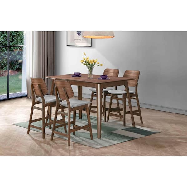 New Classic Furniture Oscar 5-Piece Rectangular Walnut/Dark Gray Wood Top Counter Table Set with 4-Chair