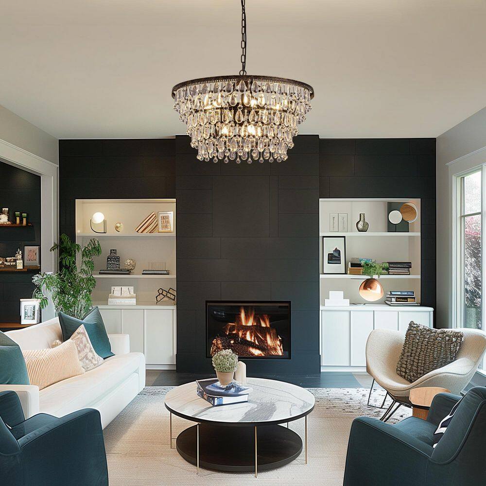 27 in. Black 9-Light Crystal Rustic Chandelier with Remote Control for Kitchen Island Living Room (Bulbs Not Included) price history on PriceWatchPro