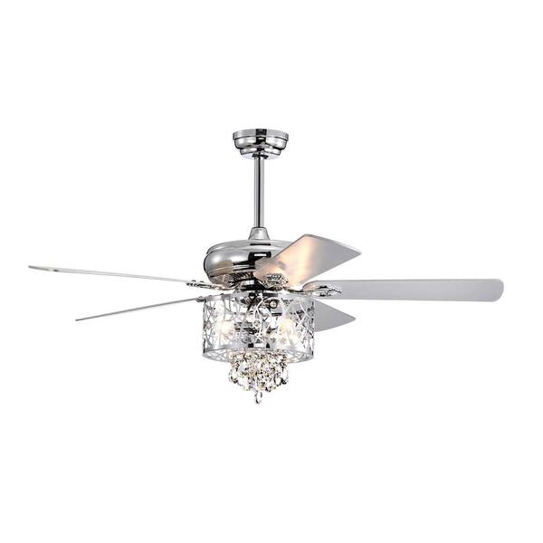 TYCOLIT 52 in. Indoor Chrome Crystal Ceiling Fan with 5 Fan Blades with ...