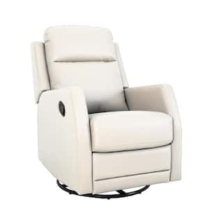 Coral Classic Ivory Upholstered Rocker Wingback Swivel Recliner with Metal Base