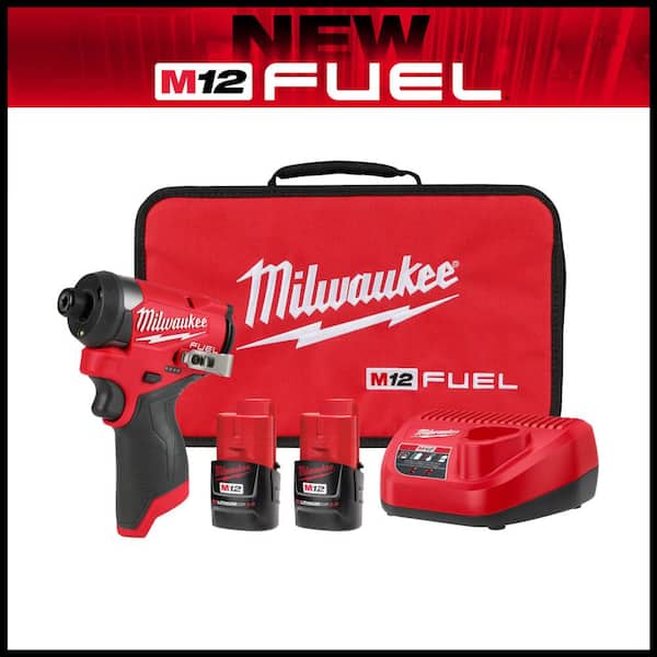 Milwaukee M12 FUEL 12V Lithium-Ion Brushless Cordless 1/4 in. Hex Impact Driver Kit w/Two 2.0Ah Batteries, Charger&Soft Case