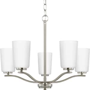 Adley Collection 5-Light Brushed Nickel Etched White Opal Glass New Traditional Chandelier
