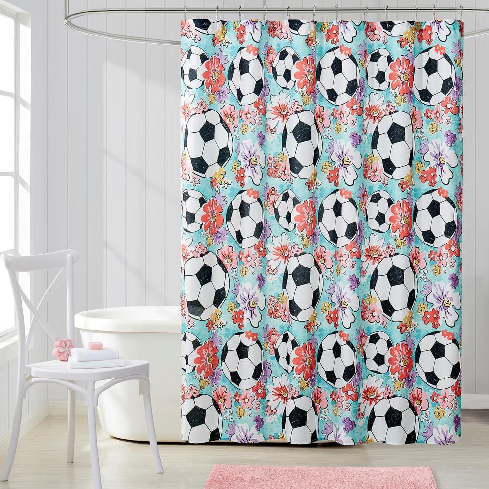 Sports Ilrated Fabric Shower Curtain Multi 70 Quot X72 Soccer Ball Fl Ditsy Msi020257 The