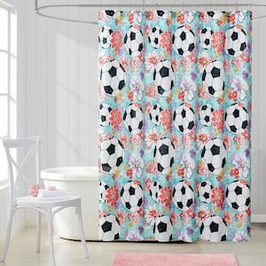 Sports Illustrated Fabric Shower Curtain, Multi, Shower Curtain, 70"x72", Soccer Ball Floral Ditsy