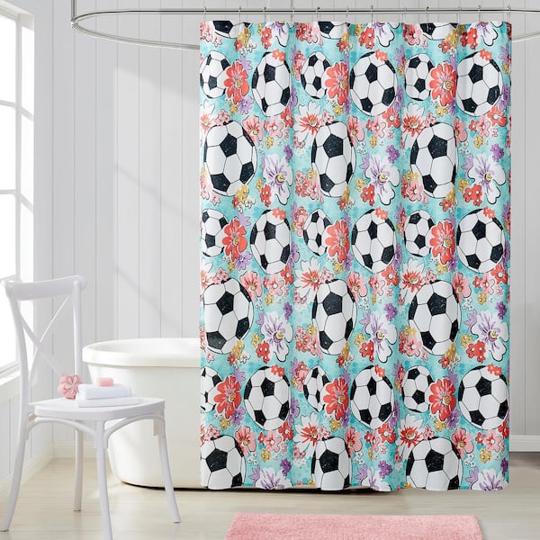 Unbranded Sports Illustrated Fabric Shower Curtain, Multi, Shower Curtain, 70"x72", Soccer Ball Floral Ditsy
