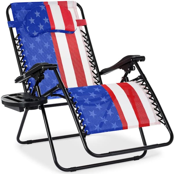 Best Choice Products Oversized Zero Gravity Folding Reclining American Flag Fabric Outdoor Lawn Chair w/Cup Holder