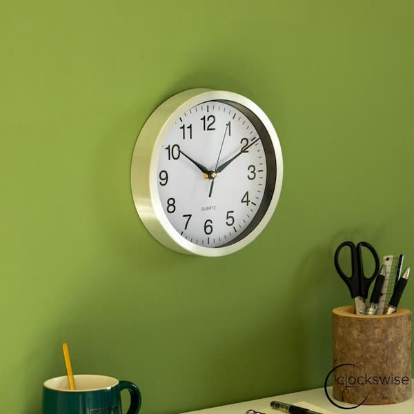 CLOCKSWISE 8 in. Round Quartz Wall Clock Non-Ticking Battery