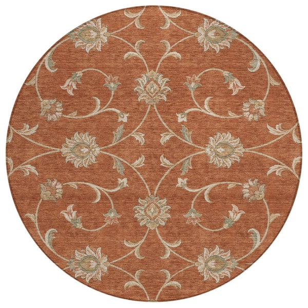 Chantille Machine Washable Indoor/Outdoor Abstract ACN3079 Rust 8 ft. x 8 ft. Round Rug