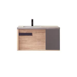 Carcastillo 40 in. W x 22 in. D x 21 in. H Bath Vanity in North American Oak with Grey Natural Stone Top