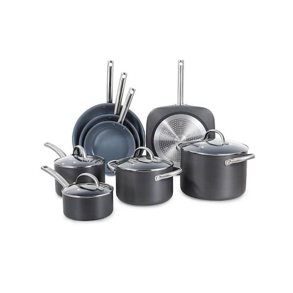 12-Piece Ceramic Hard Anodized Aluminum Cookware Set, Pots and Pans Set, Gray
