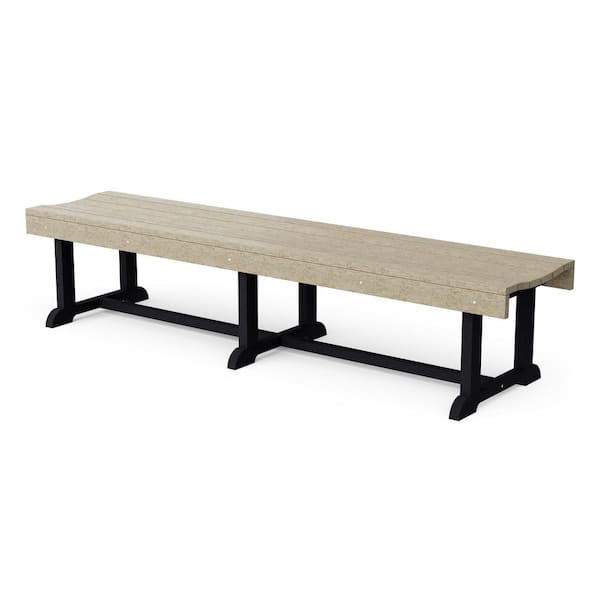 Heritage 68 in. Weathered Wood and Black HDPE Plastic Outdoor Patio Backless Bench