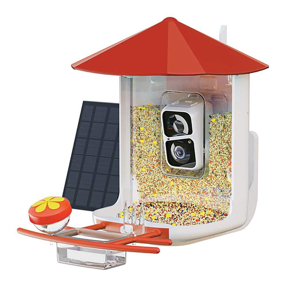 PerchMe Vermilion Canopy Plastic Camera Equipped Bird Feeders SFBF