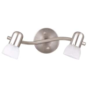Jasper 15 in. 2-Light Brushed Pewter Track Lighting Fixture with Alabaster Glass Shades