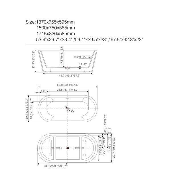 Vanity Art Bordeaux 54 In Acrylic Flatbottom Freestanding Bathtub In White Va6815 Xs The Home Depot