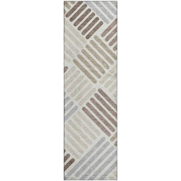 Mayfield Premium Machine Washable Abstract AMF2339 Ivory 2 ft. x 7 ft. Runner Rug