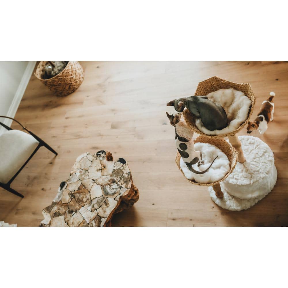 Cento 46" White and Natural Wood Cat Tree with Woven Baskets