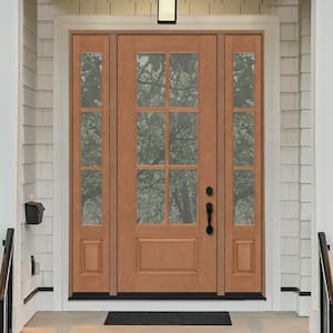 Regency 64 in. x 96 in. 3/4-6 Lite Clear Glass LH AutumnWheat Stain Mahogany Fiberglass Prehung Front Door w/Dbl 12in.SL