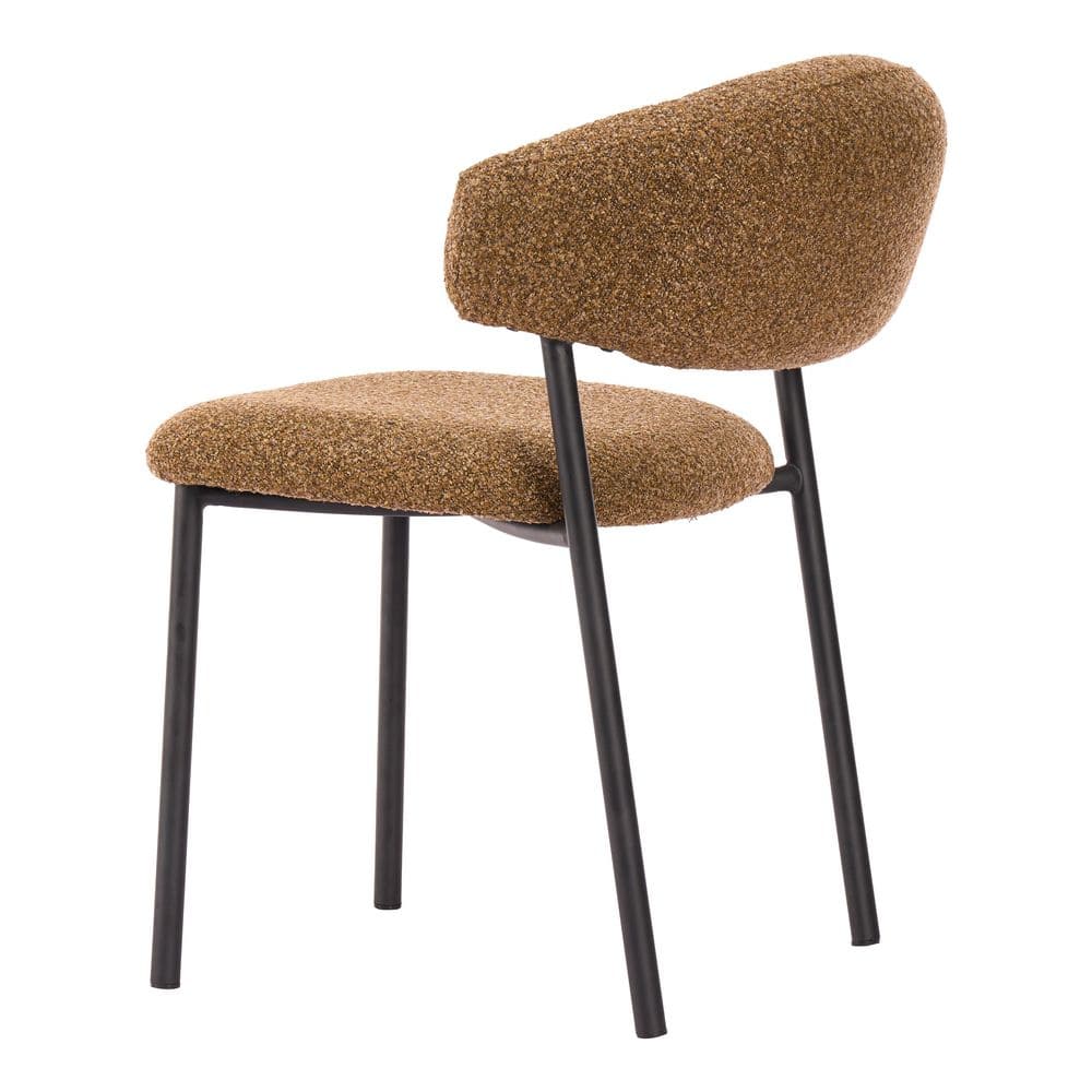 Dining chair from three-quarter view showing cork seat.