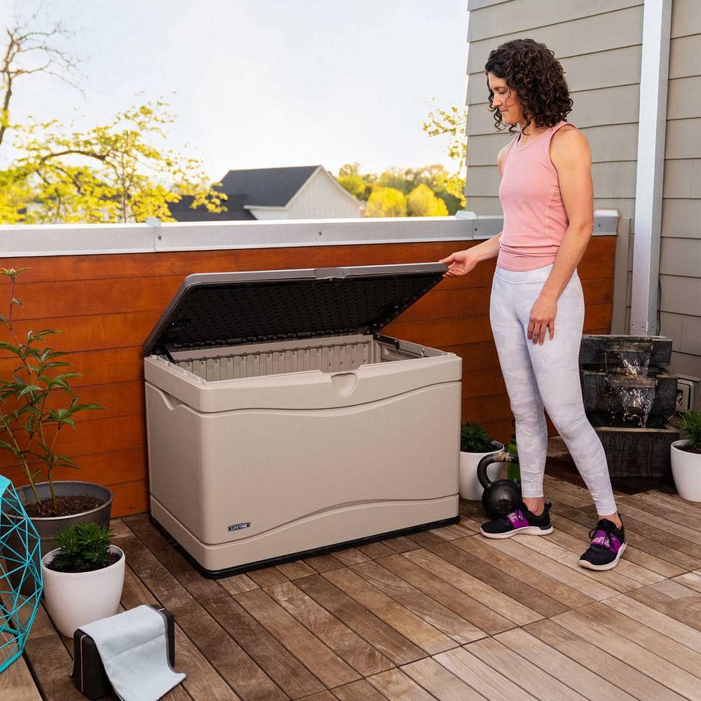 Lifetime 80 Gallon Tan and Brown Lockable Plastic Deck Box