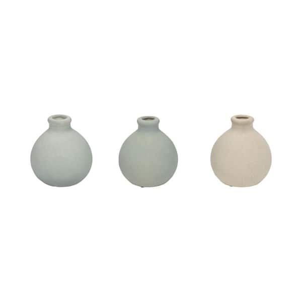 Liv & Skye 5 in. Blue Ceramic Bud Round Shape Multi-Toned Decorative Vase (Set of 3)