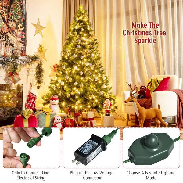 Costway 7ft App-Controlled Pre-Lit Christmas Tree Multicolor Lights w/15 Modes in Green