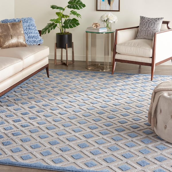 Aloha Blue/Gray 8 ft. x 11 ft. Geometric Contemporary Indoor/Outdoor Patio Area Rug