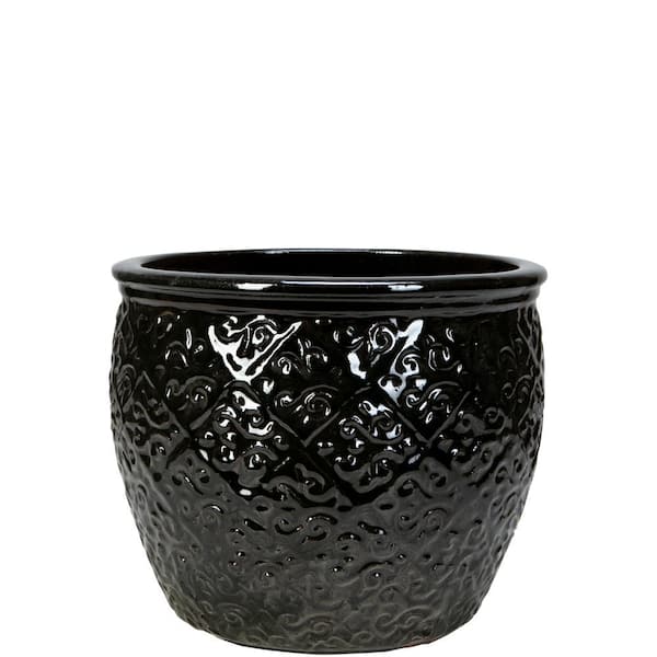 Unbranded 12 in. Black Ceramic Lumaris Planter