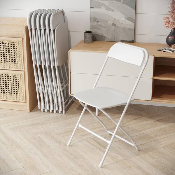 Carnegy Avenue White Plastic Seat with Metal Frame Folding Chair