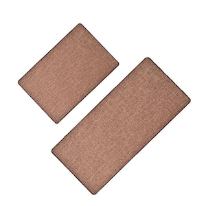 Woven Effect Brown 18 in. x 47 in. and 18 in. x 32 in. Polyester Set of Kitchen Mat