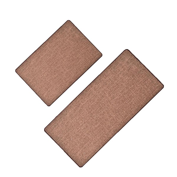 Unbranded Woven Effect Brown 18 in. x 47 in. and 18 in. x 32 in. Polyester Set of Kitchen Mat
