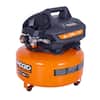 RIDGID 6 Gal. 150 PSI Portable Electric Oil-Free Jobsite Pancake Air Compressor with Dual Pressure Gauges and 2-Quick Couplers 02106416