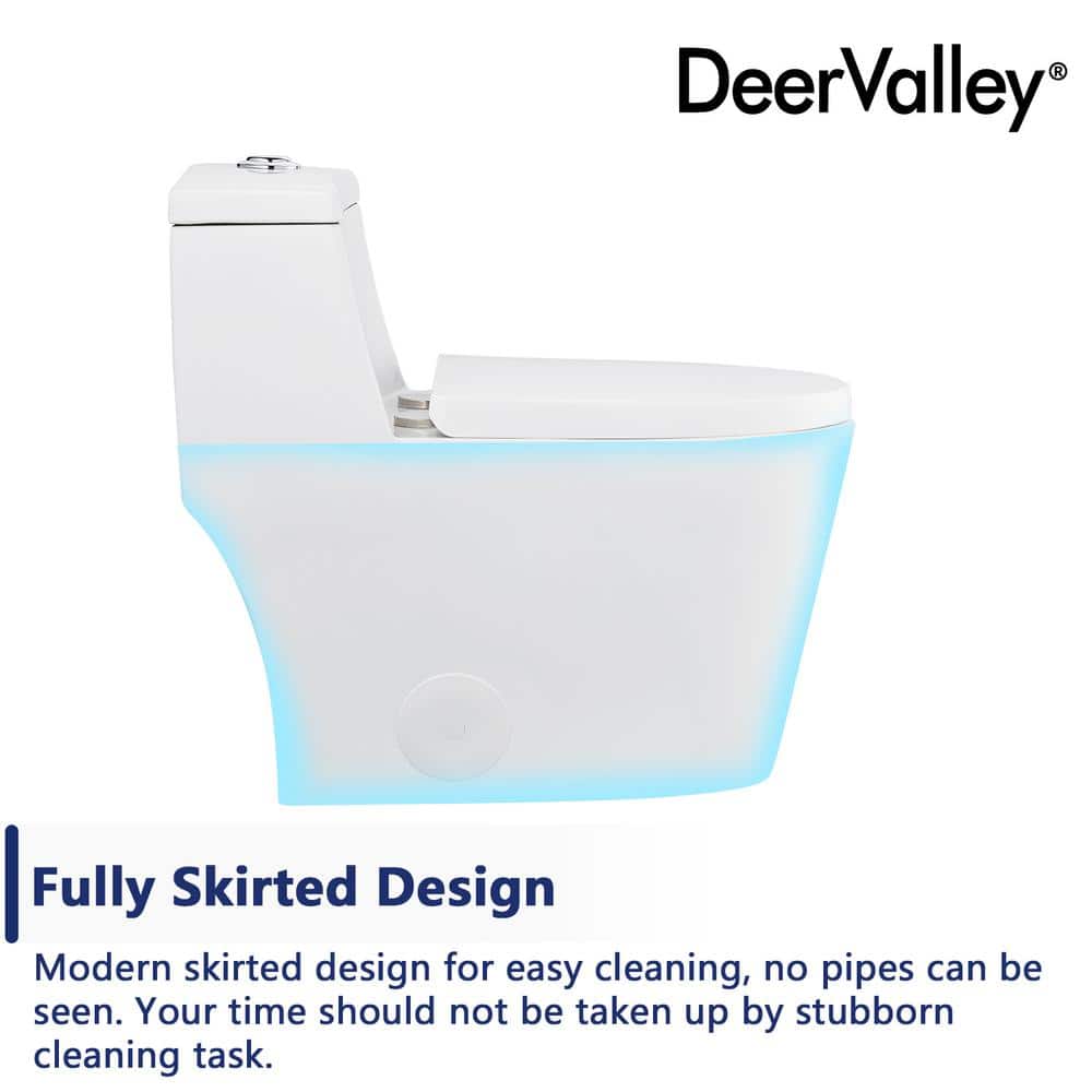 White Elongated Dual-Flush One-Piece Toilet with Silver Button