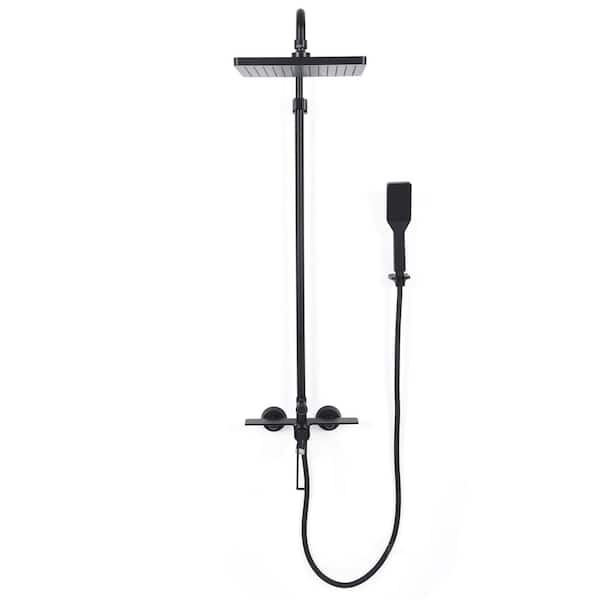AIMADI Single Handle 1-Spray Wall Mount Shower Faucet 1.8 GPM with High Pressure Brass Exposed Shower System in Matte Black
