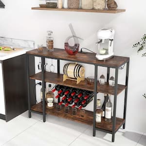 Brown Cabinet Bar Table Rack Table for Drinks Glasses with Power Outlets