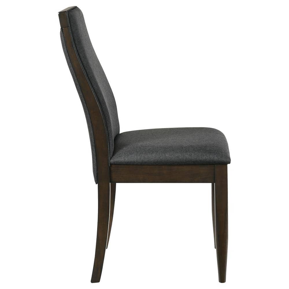 Gray Upholstered High Back Side Chair with Walnut Frame