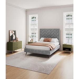 DUMBO Olive Green 2-Piece Modern 1-Drawer 20.07 in. Nightstand and 3-Drawer 35.19 in. Standard Dresser Set
