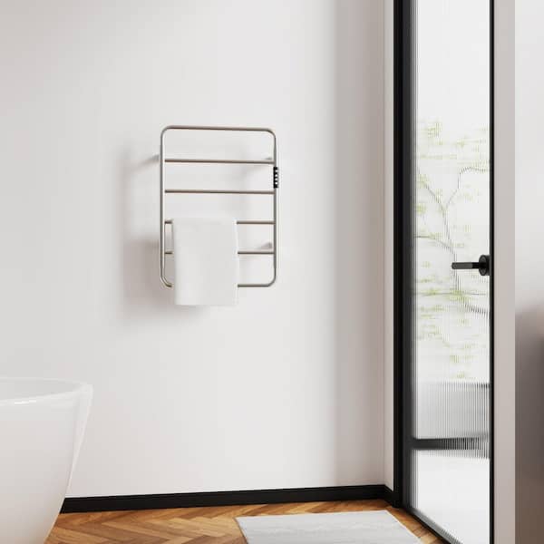 Electric Towel Warmer Wall Mount Heated Towel Rack 6-Bars Plug in Hardwired Brushed