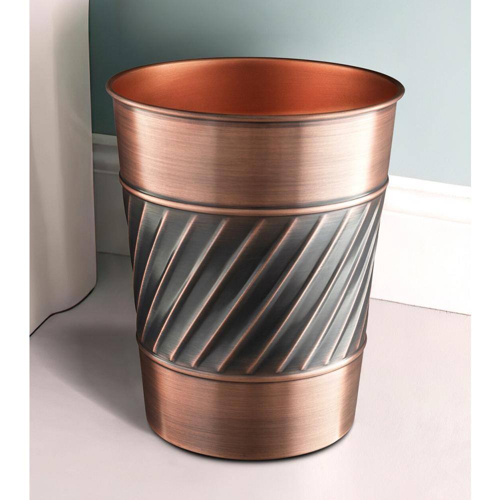 Antique Copper Handcrafted Wave Embossed Metal Wastebasket